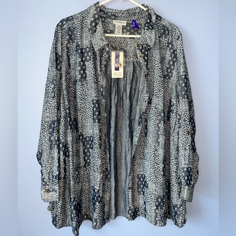 Catherines button down shirt lyocell  roll tab sleeve 22/24w PETITE